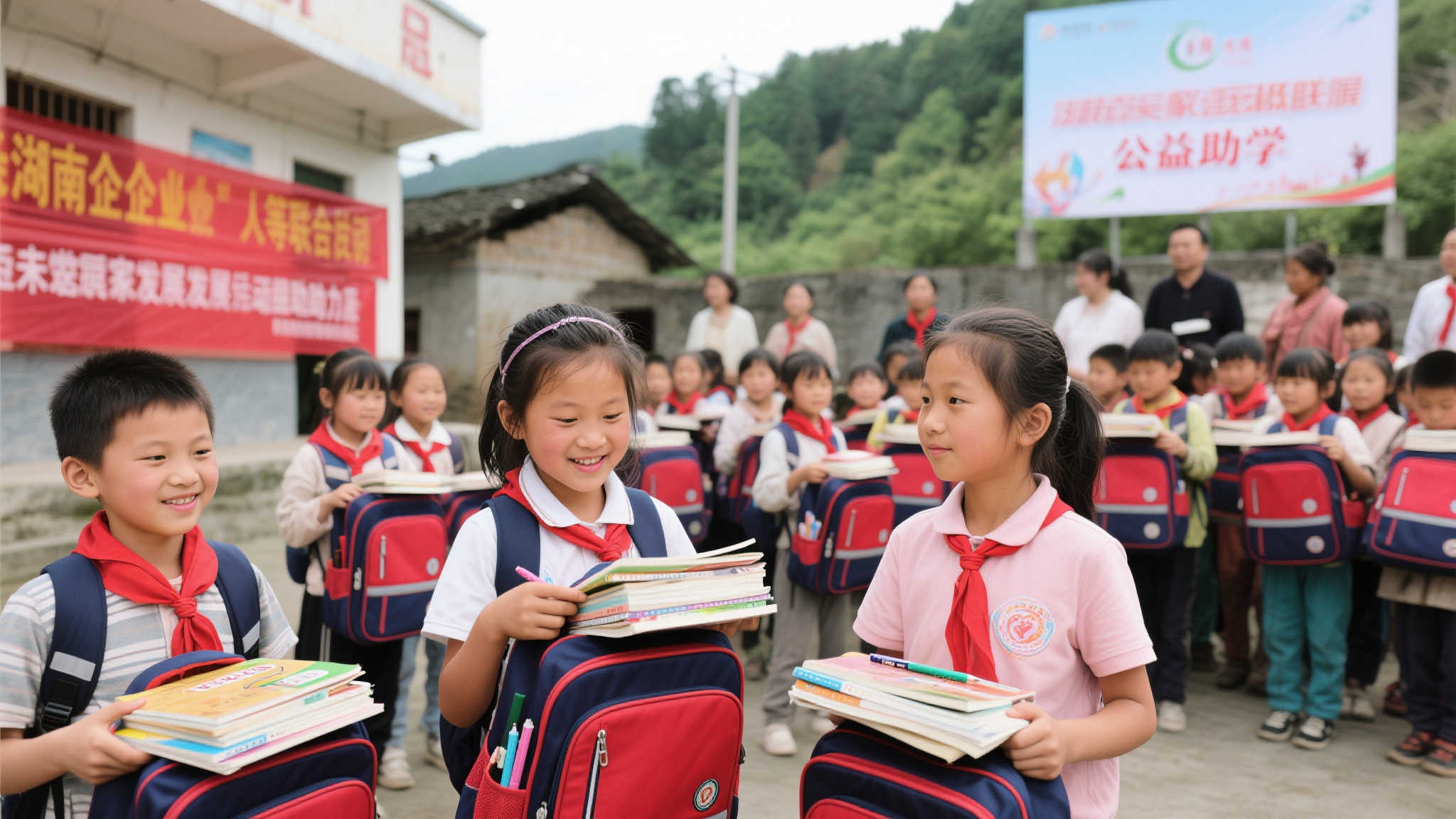 许多贫困地区，每一个书包、一支笔都可能承